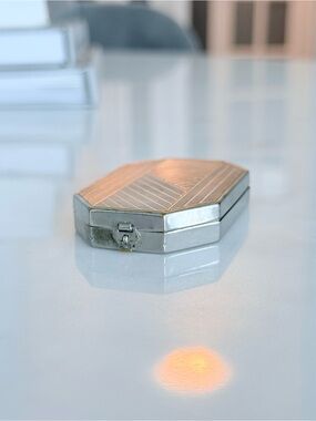 Houbigant France Octagonal Silver Tone Compact Case - Art Deco